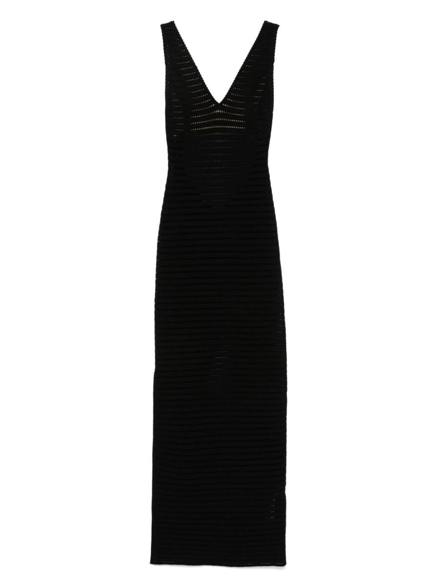 Elisabetta Franchi – Schwarzes langes Kleid aus durchbrochenem Strick