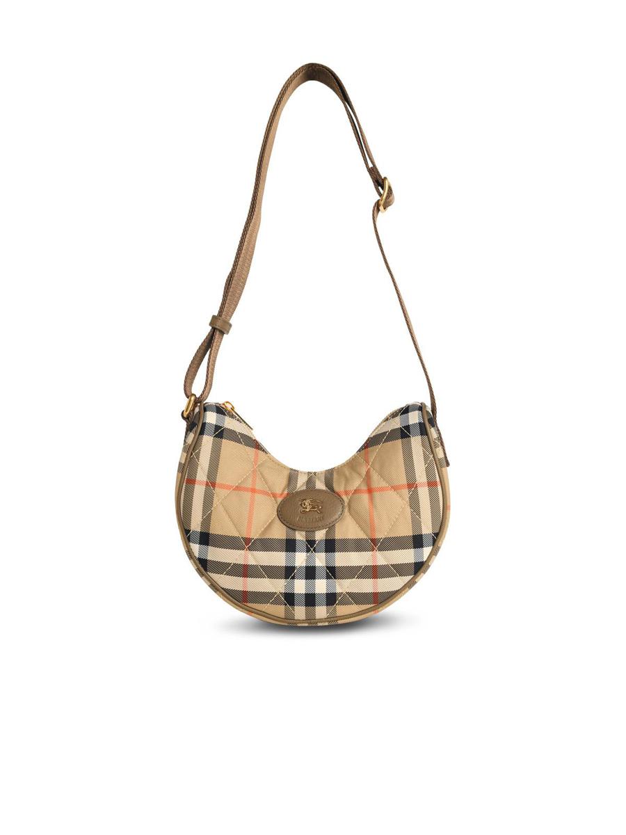 Burberry – Umhängetasche „Horsehoe“ aus sandfarbenem Polyamid