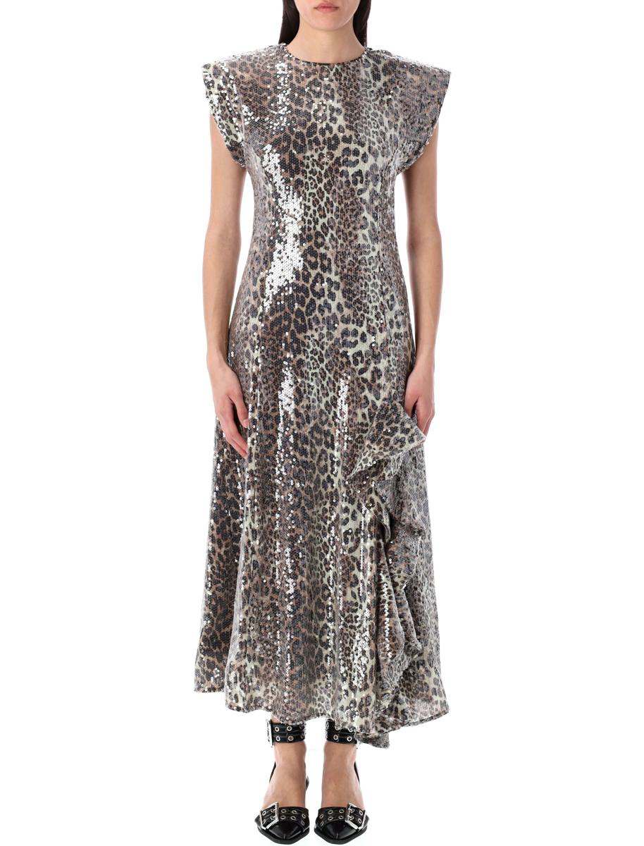 Ganni – Midikleid mit Leopardenmuster und Pailletten