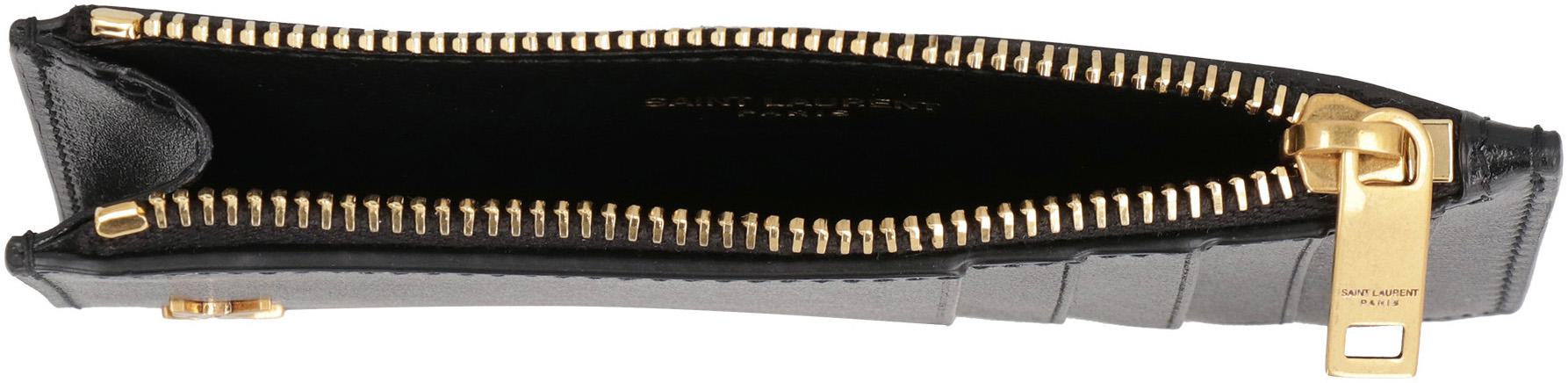 Saint Laurent Fragments Tiny Cassandre Kartenetui aus glattem Leder