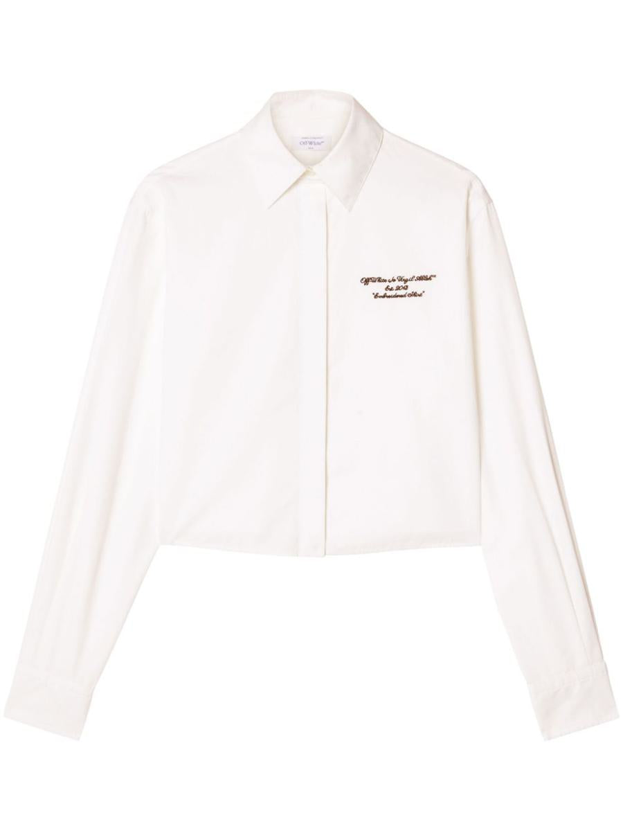 Off-White – Kurzes Hemd aus weißem Leder mit schwarzer Grafik