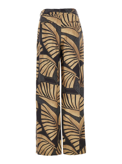 Braune Hose „Lorenza“ mit Allover-Printmotiv aus technischem Stoff für Damen