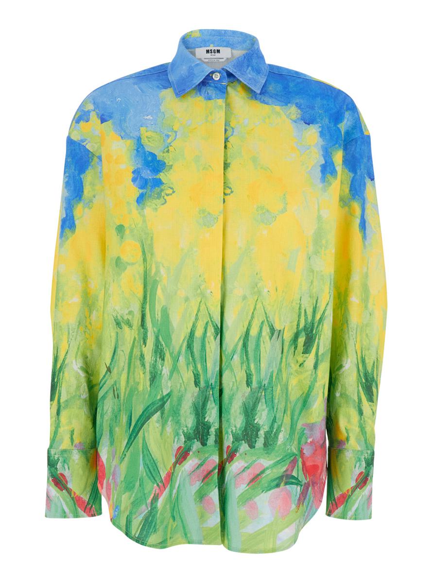 Mehrfarbiges Hemd mit Allover-Blumenmotiv aus Stoff für Damen