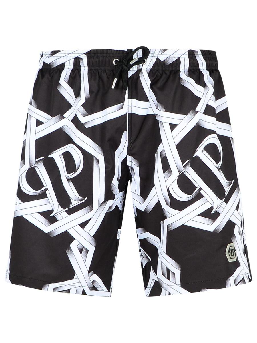 Philipp Plein Schwarzer Polyester-Badeanzug