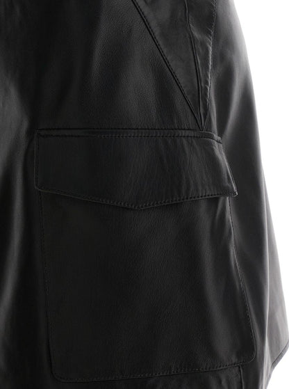 Schwarzer Brieftaschenrock mit Taschen aus Leder für Damen