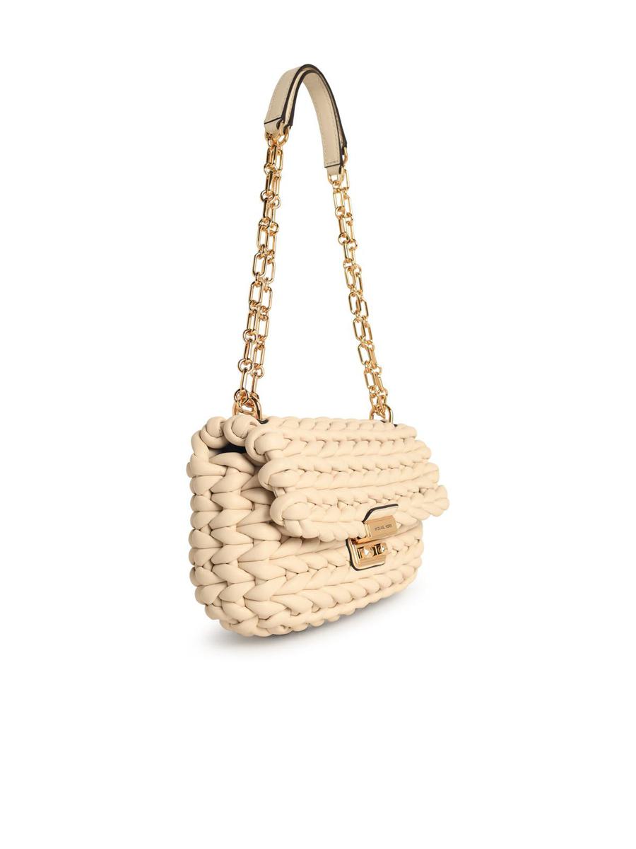 Michael Kors „Tribeca“-Umhängetasche aus geflochtenem Leder in Hellcreme