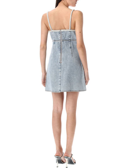Self-Portrait – Minikleid aus Denim mit Perlen