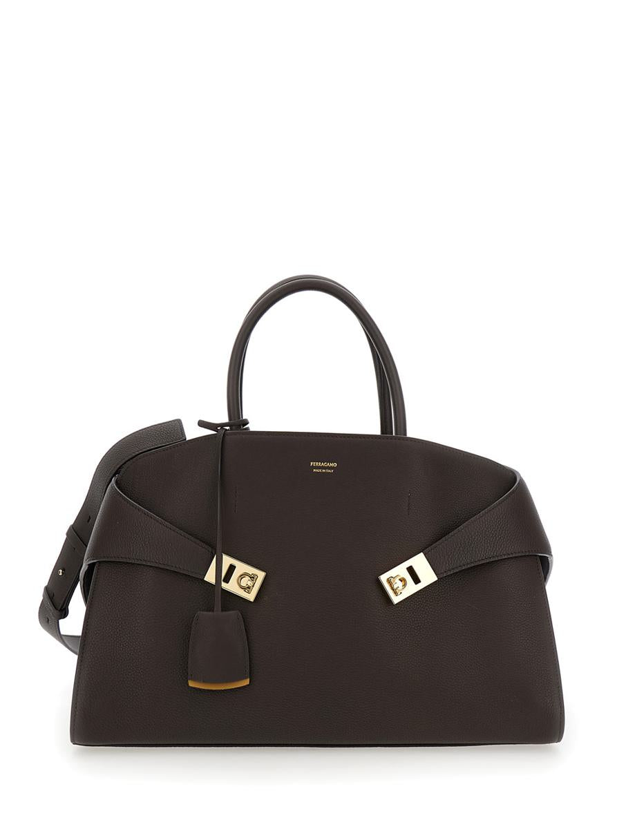Braune Handtasche „Hug Bicolor“ mit Logo und Gancini-Schnalle aus Leder für Damen