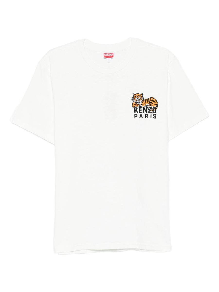 Kenzo – Schwarzes Baumwoll-T-Shirt mit gesticktem Tiger-Logo