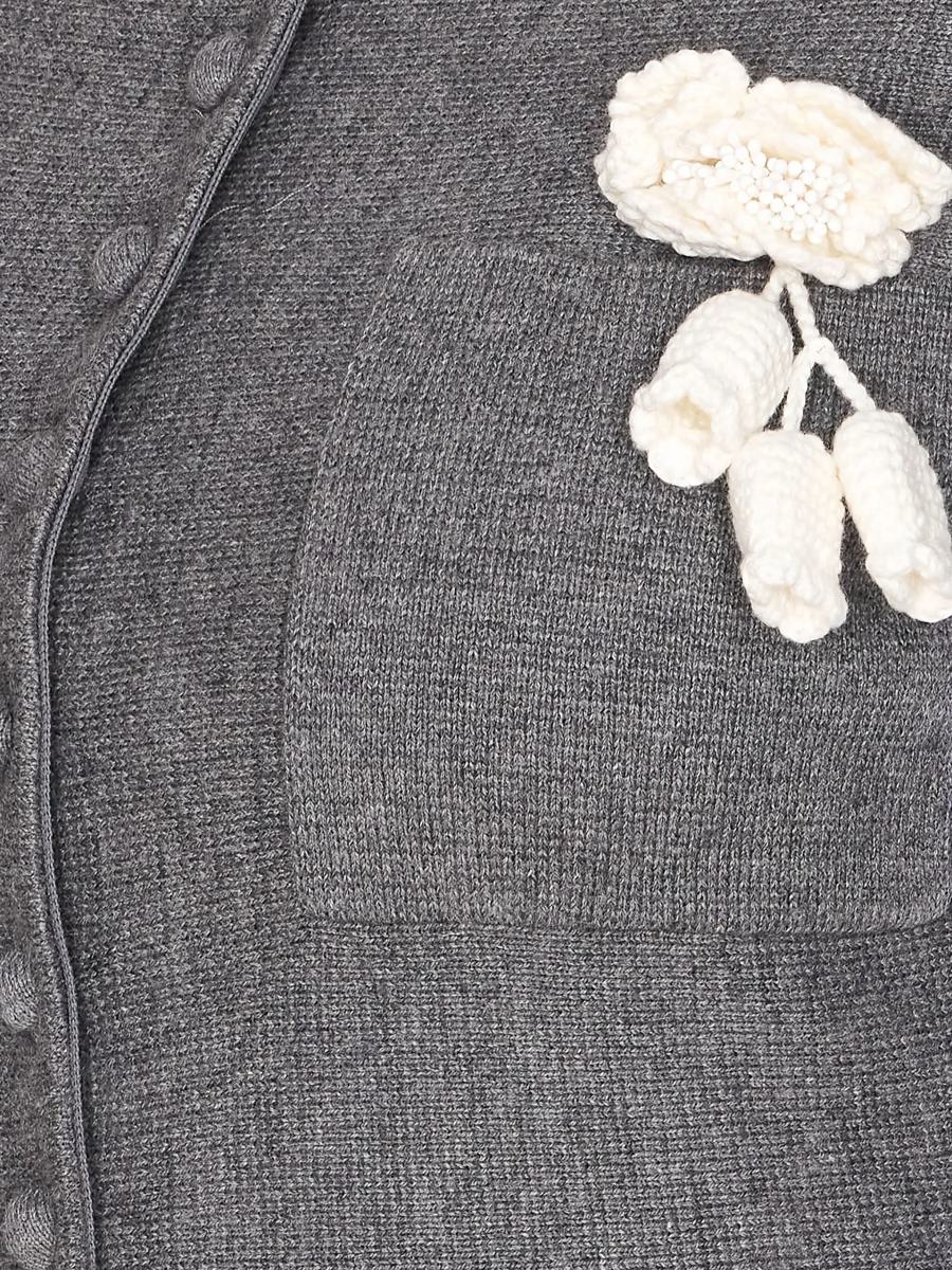 Self-Portrait – Graues Minikleid aus Strick mit Häkelblumenkragen
