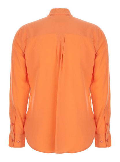Orangefarbenes Seidenhemd „Signature“ mit spitzem Kragen für Damen