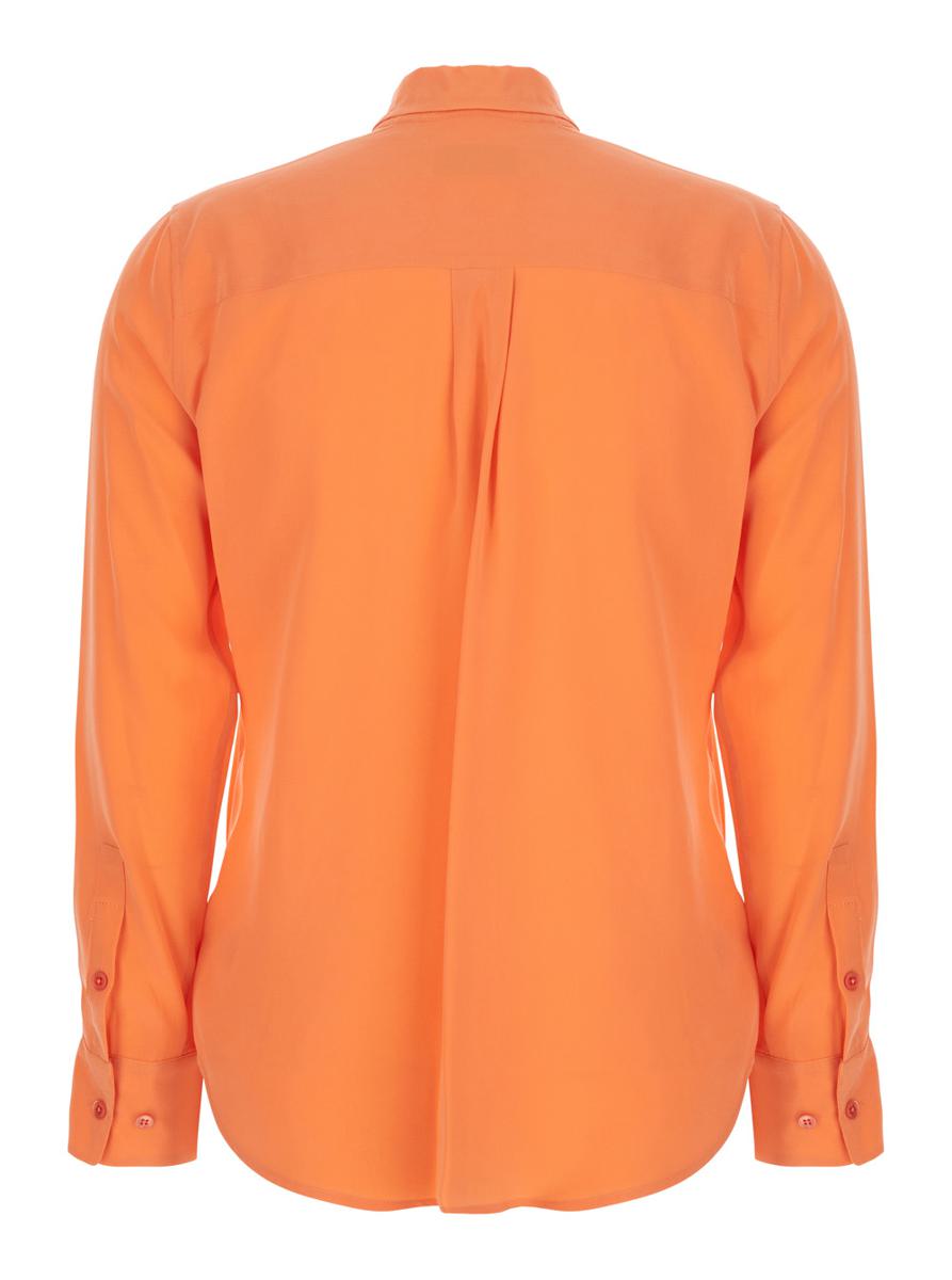 Orangefarbenes Seidenhemd „Signature“ mit spitzem Kragen für Damen
