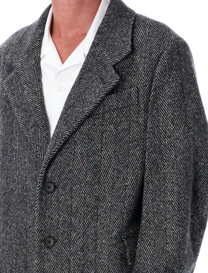 Givenchy – Grauer Wollmantel mit Fischgrätenmuster