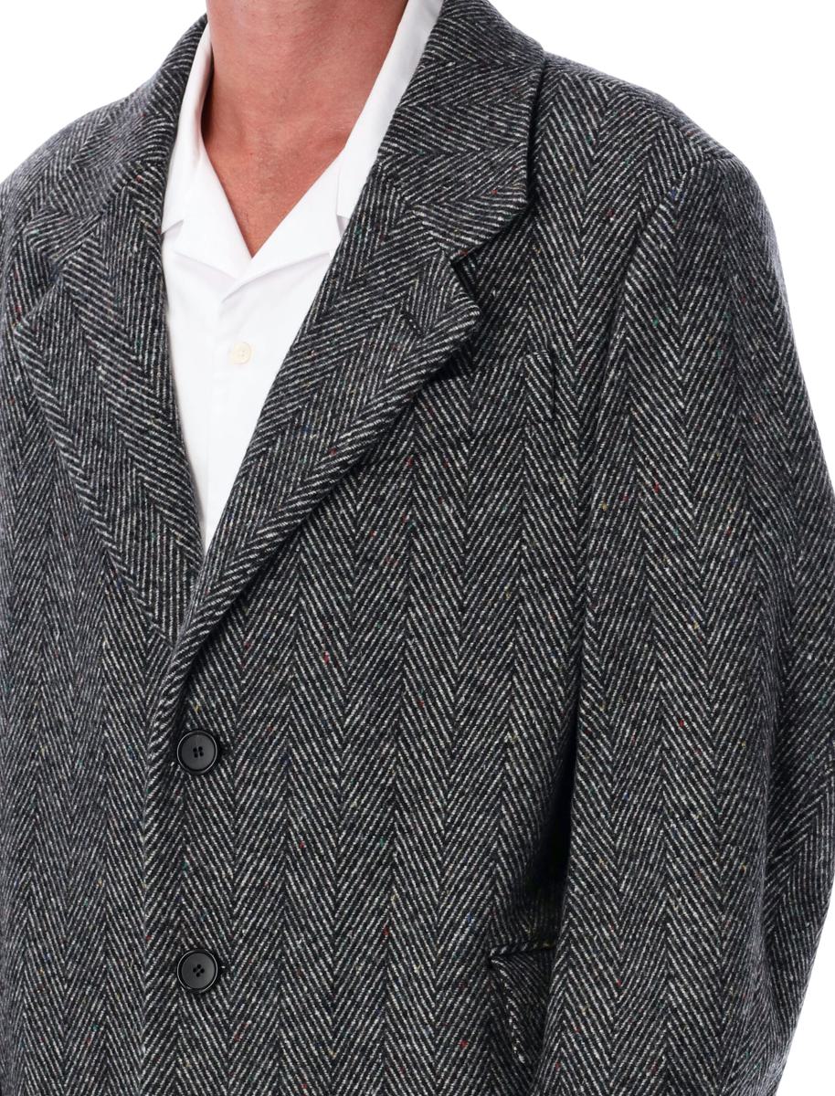Givenchy – Grauer Wollmantel mit Fischgrätenmuster