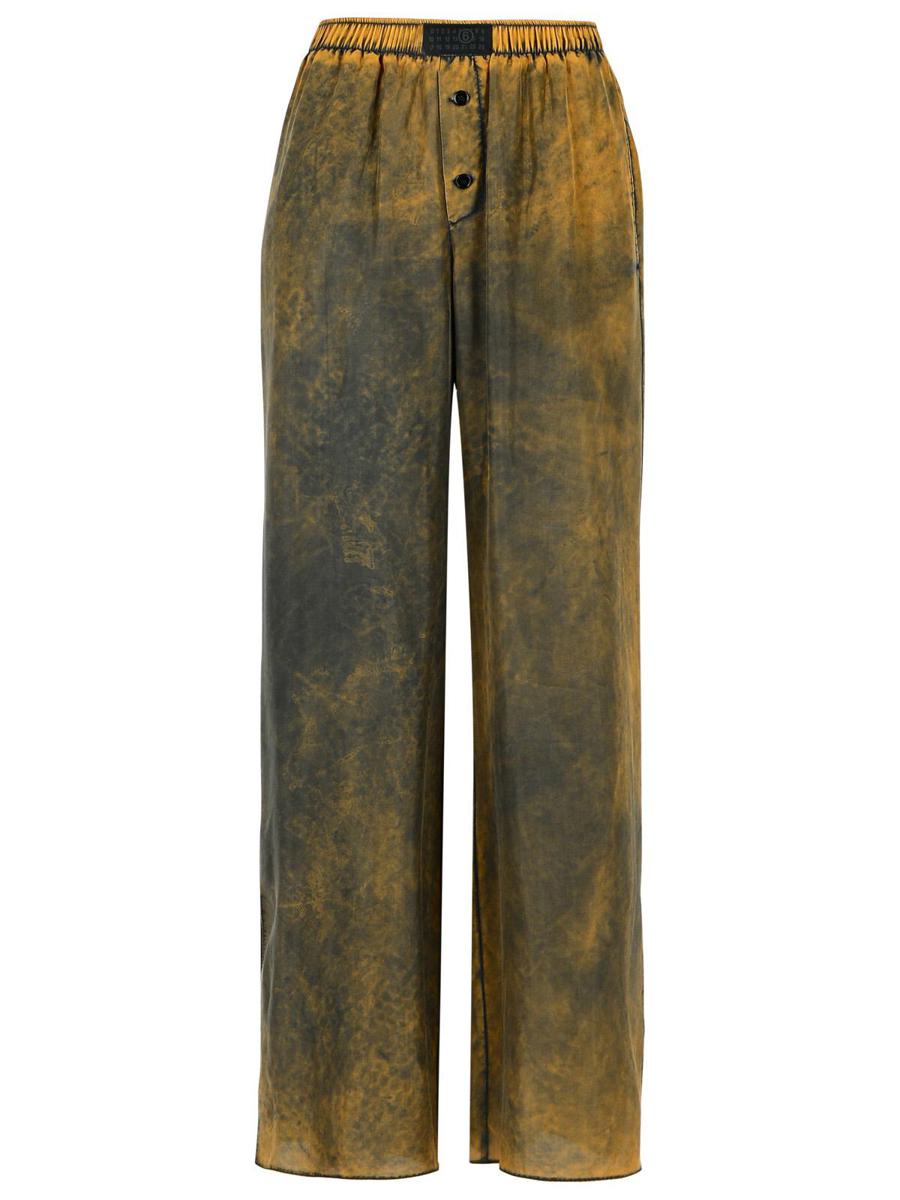 MM6 Maison Margiela – Braune Seidenhose mit Batikmuster