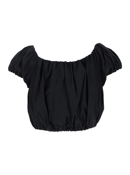 „Whitely“ Schwarzes Top mit Ballondesign aus Baumwollmischung für Damen