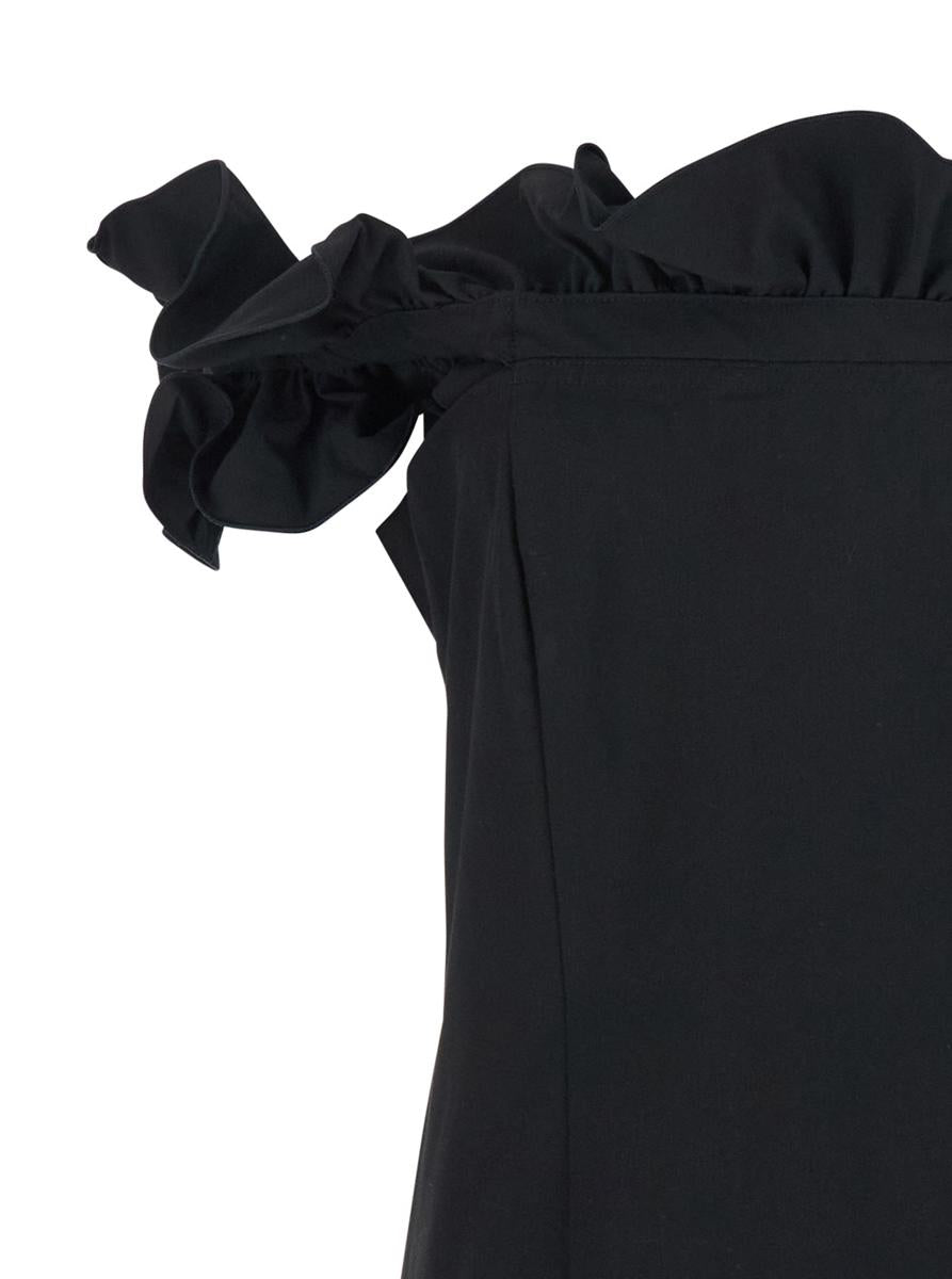 Schwarzes Kleid mit Rüschenverzierungen und Rüschendetails aus technischem Stoff für Damen