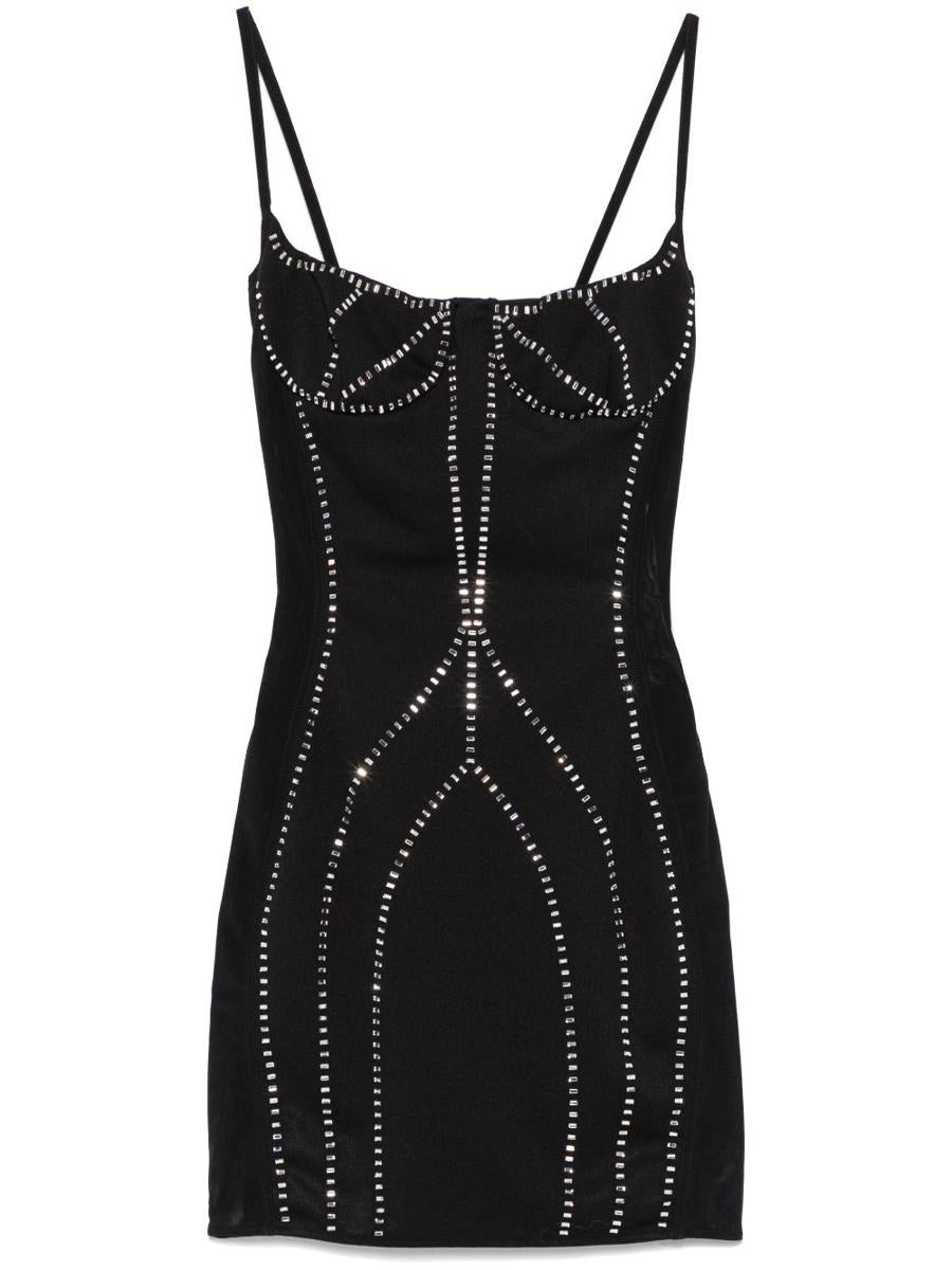 Schwarzes Kleid von The Attico mit Strasssteinen verziert