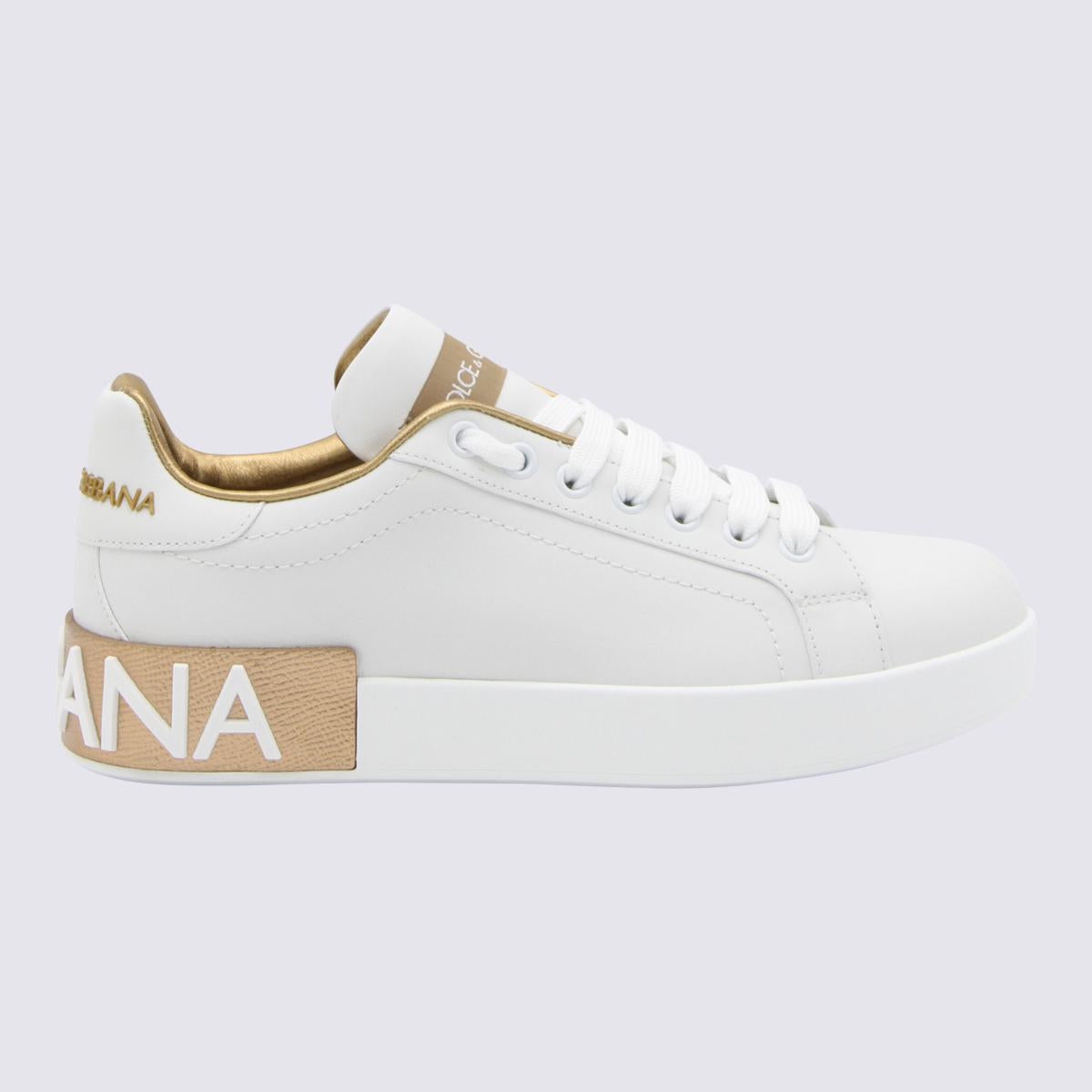 Dolce &amp; Gabbana – Weiße und goldene Sneakers