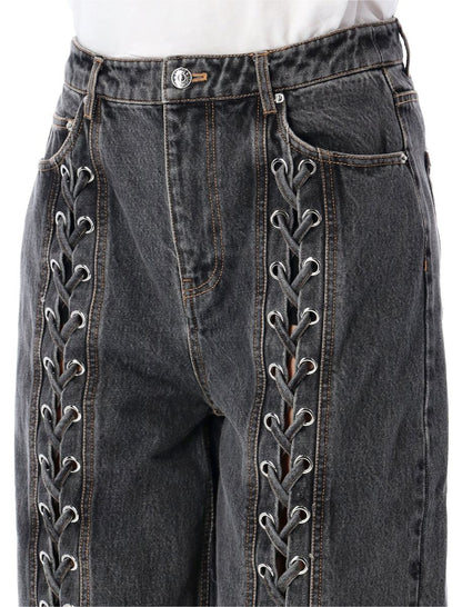 Rotate Birger Christensen – Denim-Hose mit geschnürtem Bein