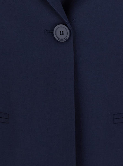 Blaue Einreiherjacke mit klassischem Revers aus technischem Stoff für Damen
