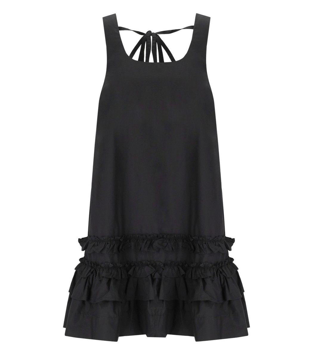Ganni – Schwarzes Rüschenkleid