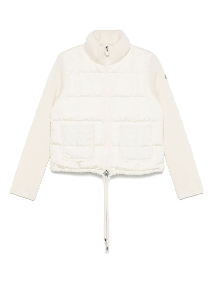 Moncler – Weiße, wattierte Strickjacke mit Ärmeln aus Merinowolle
