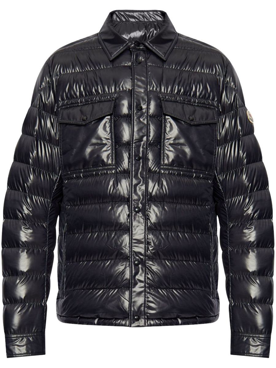 Moncler – Blaue Daunenjacke mit Druckknopfverschluss vorne