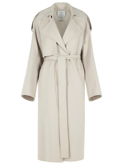 Sportmax – Mantel „Fiore“ aus beiger Schurwolle