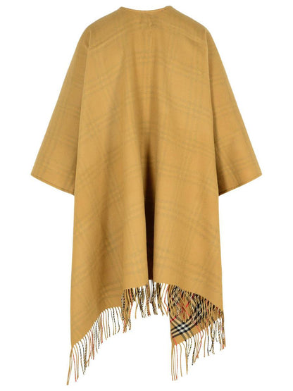 Burberry – Wendbares Cape aus beigefarbener Wolle mit „Check“-Muster