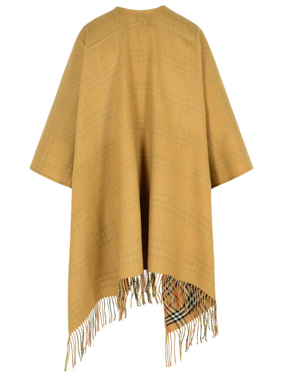 Burberry – Wendbares Cape aus beigefarbener Wolle mit „Check“-Muster