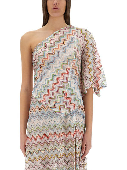 Missoni One-Shoulder-Top mit 3D-Lamé-Zickzackmustern