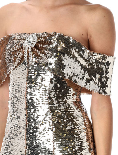 Self-Portrait – Schulterfreies Minikleid mit Pailletten