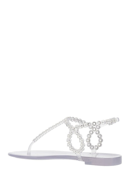 „Almost Bare“ Metallicfarbene Sandalen mit Ösenverzierungen und Schnallenverschluss aus Gummi für Damen