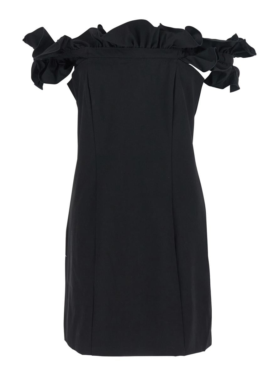 Schwarzes Kleid mit Rüschenverzierungen und Rüschendetails aus technischem Stoff für Damen