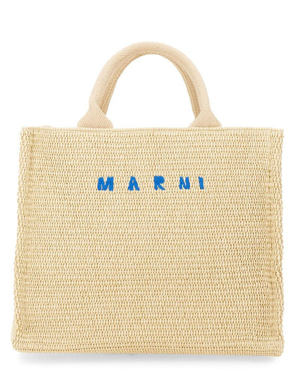 Marni – Kleine Tragetasche aus Stoff mit Raffia-Effekt