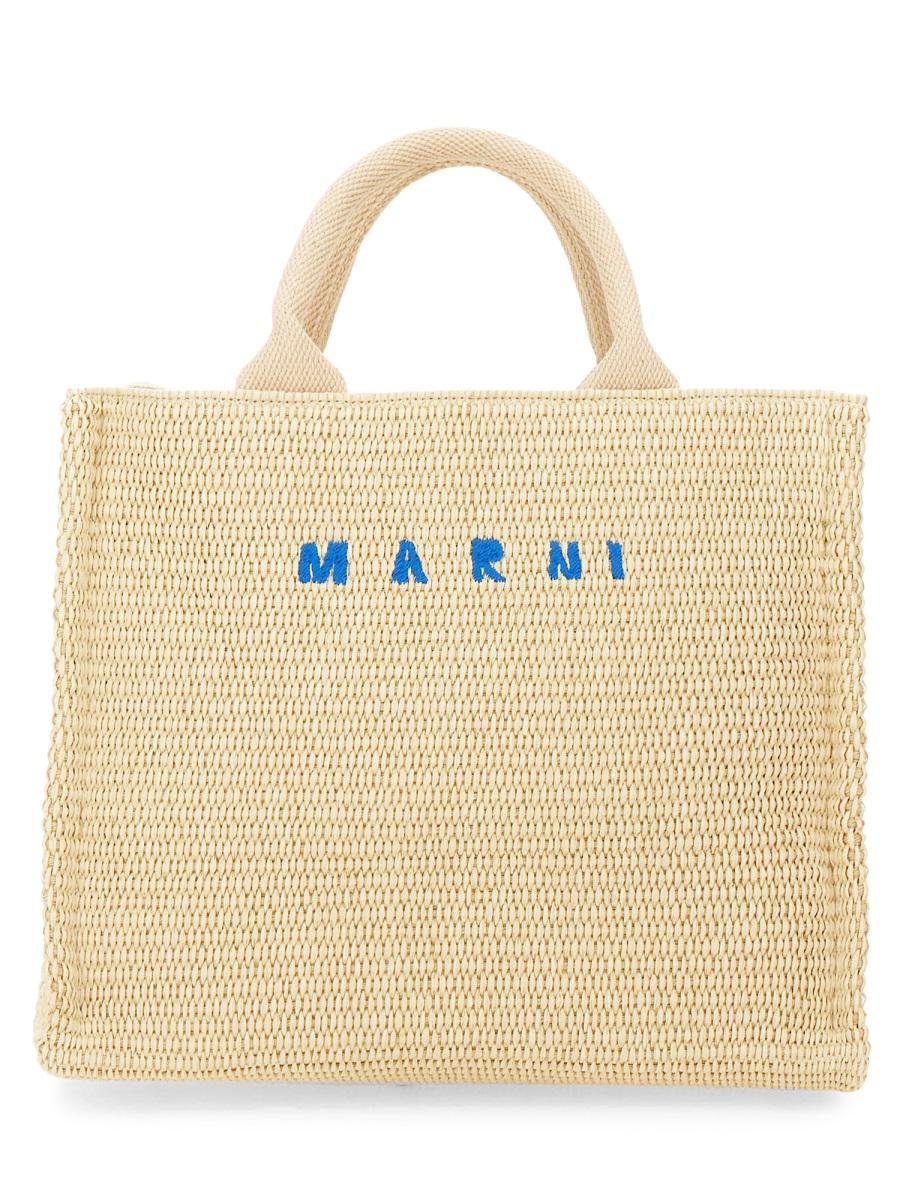 Marni – Kleine Tragetasche aus Stoff mit Raffia-Effekt