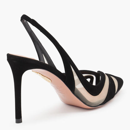 Aquazzura – Lune Sling 85 – Pumps aus schwarzem Leder