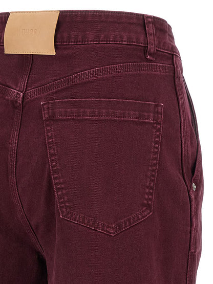 Hautfarbene Jeans mit weitem Bein