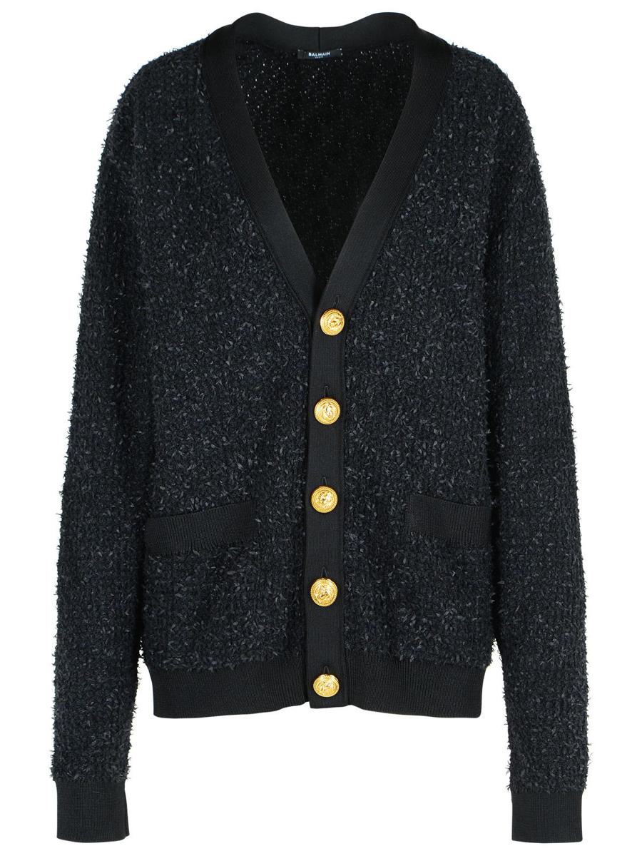 Balmain – Schwarze Strickjacke aus Baumwollmischung
