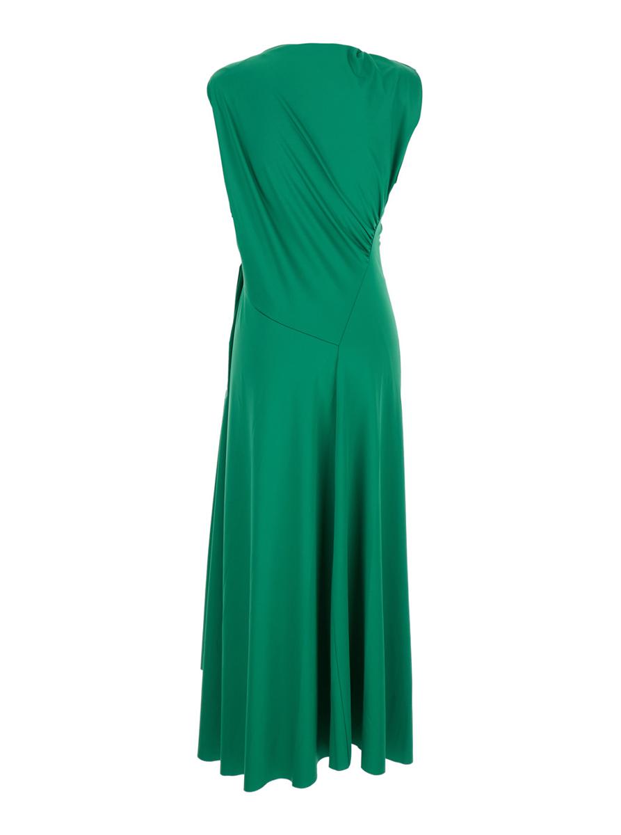 Grünes langes Kleid mit Plissee-Details aus technischem Stoff für Damen