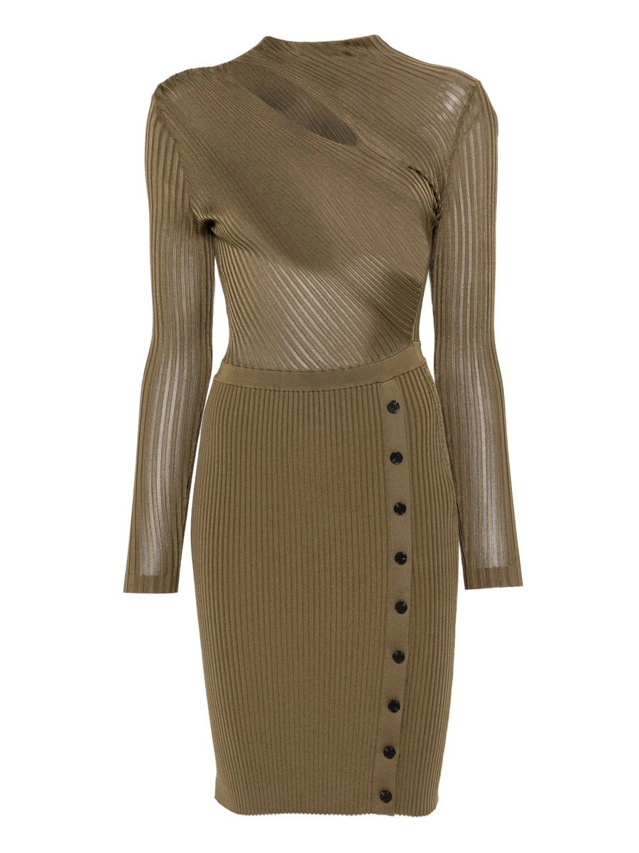 Self-Portrait – Khakifarbenes Minikleid aus Rippstrick mit Cut-Outs