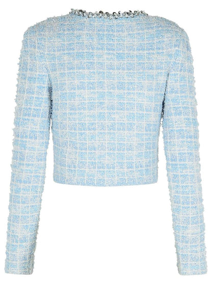 Self-Portrait – Karierter Rock aus hellblauem Polyester-Mix