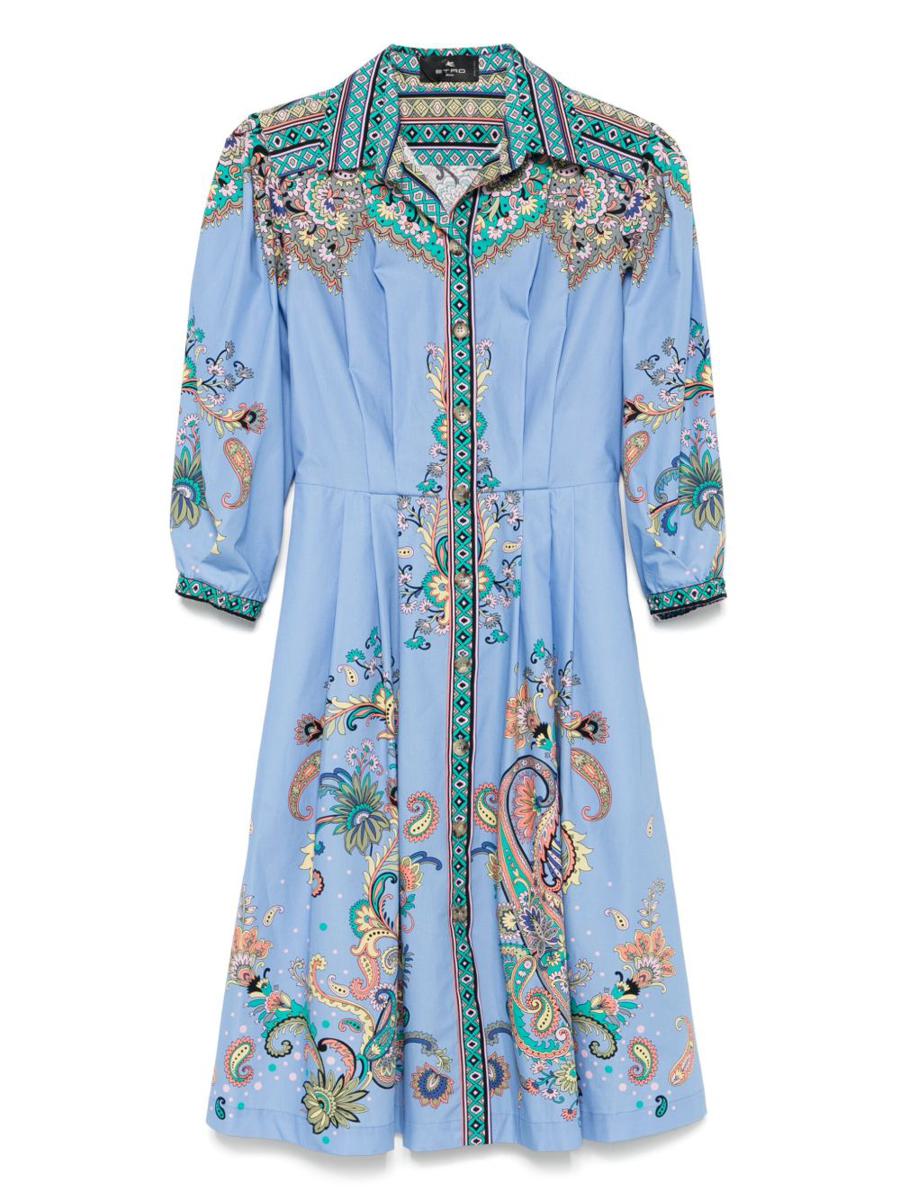 Etro Blaues gemustertes Midikleid aus Baumwolle