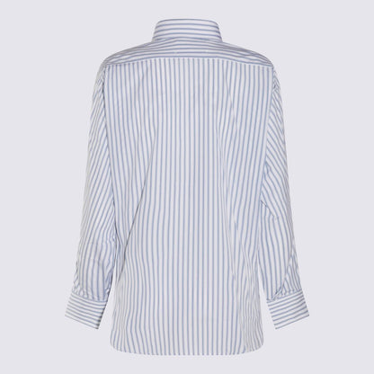 Weißes und hellblaues Baumwollhemd von Maison Margiela