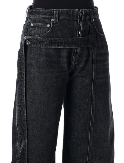 Jean Paul Gaultier – Locker geschnittene Jeans mit schwarzen Denim-Riemen