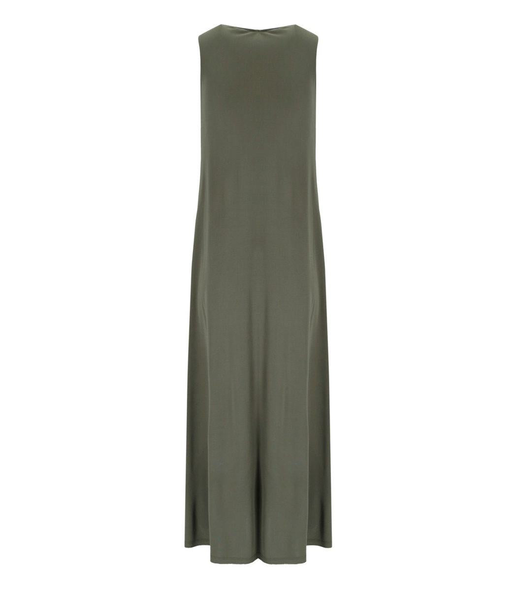 Max Mara Accento Khakigrünes langes Kleid