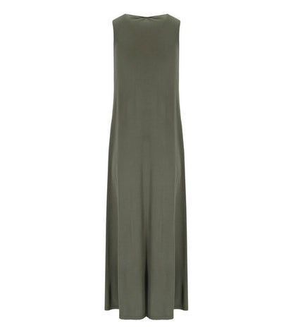Max Mara Accento Khakigrünes langes Kleid