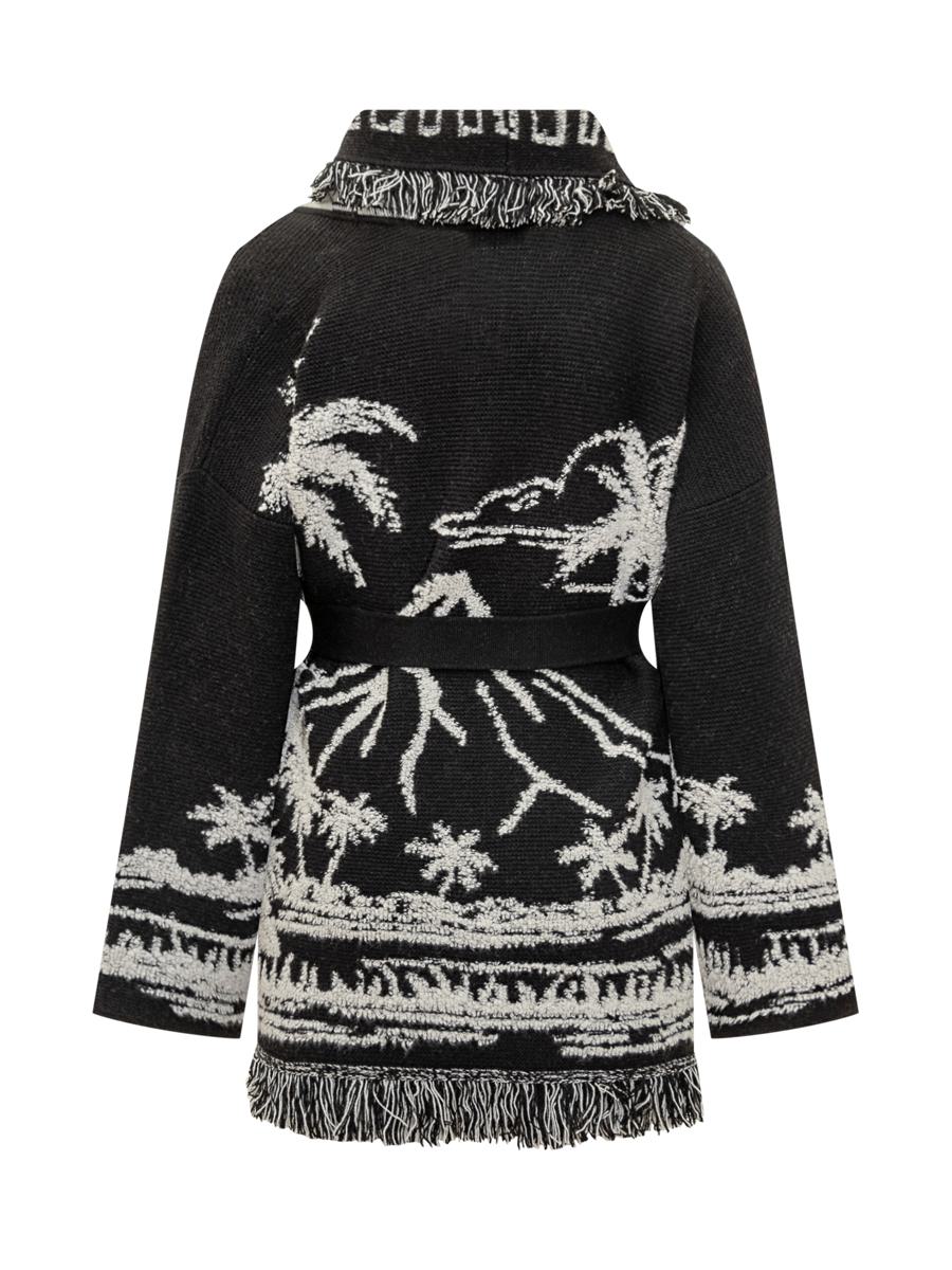 Alanui Alanui – Schwarze Strickjacke mit tropischem Muster und Fransen