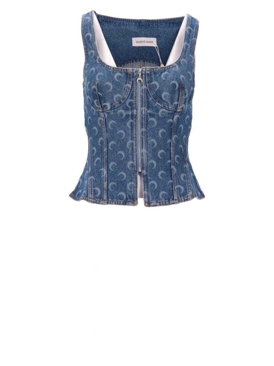 Marine Serre Moon Laser Denim Bustier-Oberteil